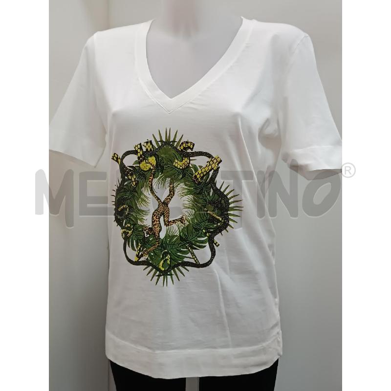 T SHIRT DONNA JUST CAVALLI BIANCA DISEGNO VERDE GIUNGLA  | Mercatino dell'Usato Torino tenivelli 1