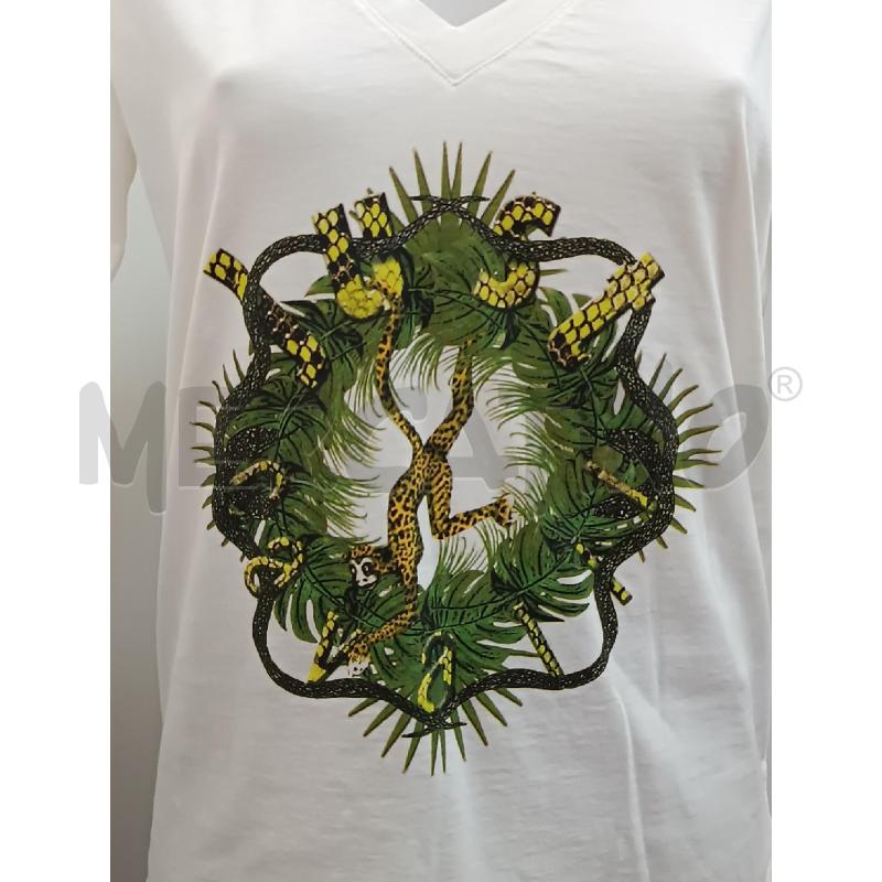T SHIRT DONNA JUST CAVALLI BIANCA DISEGNO VERDE GIUNGLA  | Mercatino dell'Usato Torino tenivelli 2
