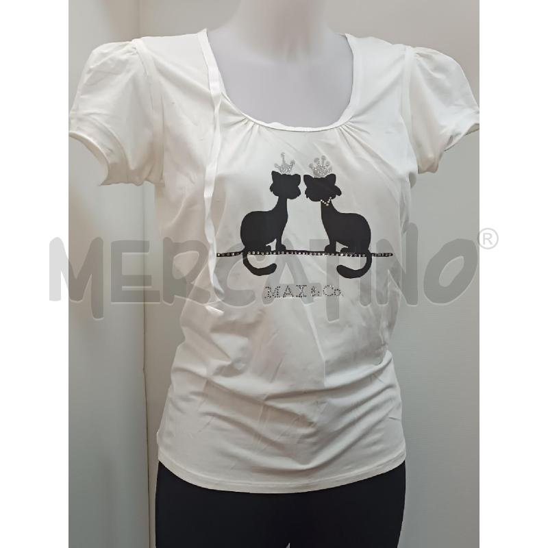 T SHIRT DONNA MAX CO BIANCA STAMPA GATTINI NERI  | Mercatino dell'Usato Torino tenivelli 1
