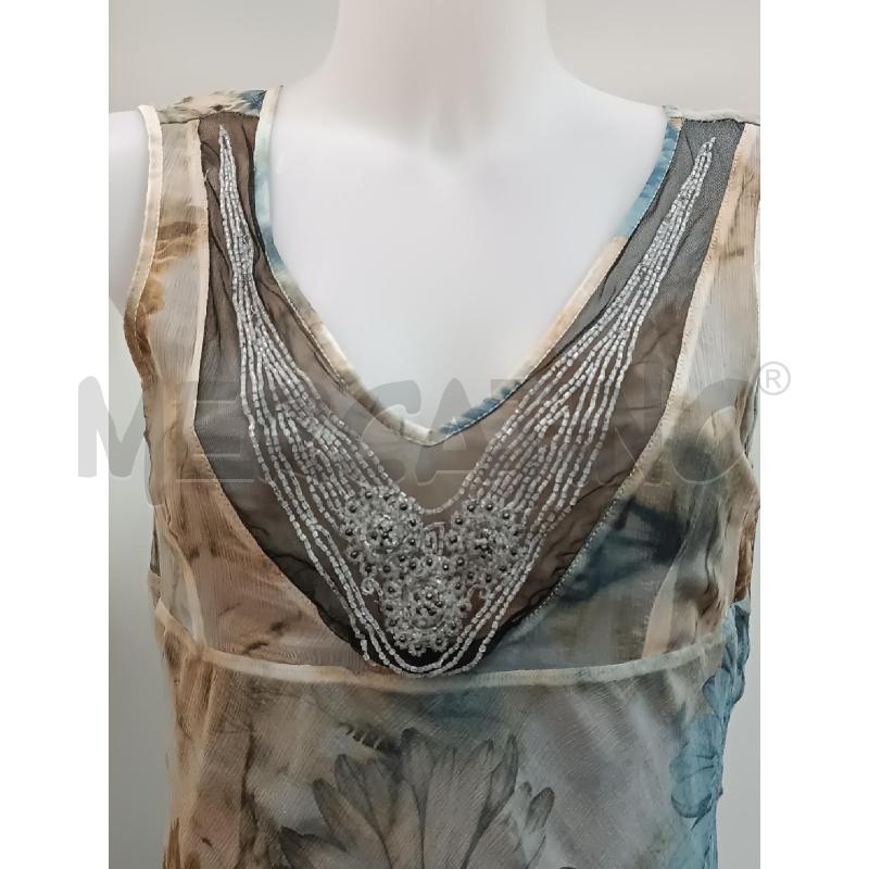 VESTITO DONNA 100% SETA FLOREAALE BLU BEIGE SMANICATO  | Mercatino dell'Usato Torino tenivelli 2