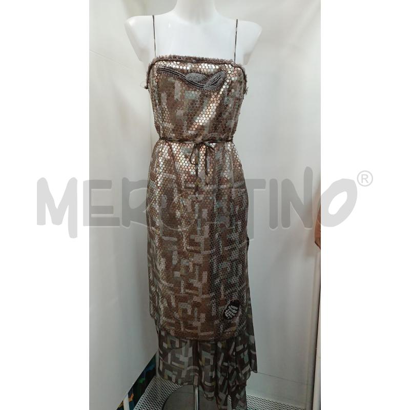 VESTITO DONNA ANNAPIANURA BRETELLE PAILLETTES MARRONE GRIGIO CANGIANTE | Mercatino dell'Usato Torino tenivelli 1
