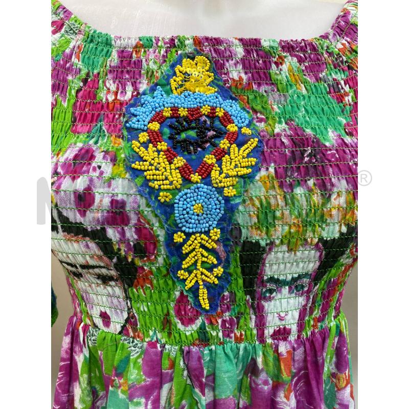 VESTITO DONNA ANTICA SARTORIA FANTASIA VERDE ROSA PERLINE E BUSTO ELASTICO | Mercatino dell'Usato Torino tenivelli 3