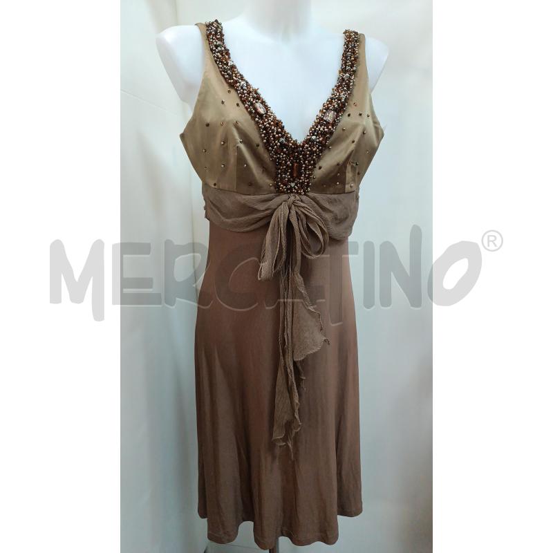 VESTITO DONNA ANTONIO D'ERRIVO RASO VERDE CON PERLE BRONZO  E GONNA MARRONE CON  | Mercatino dell'Usato Torino tenivelli 1