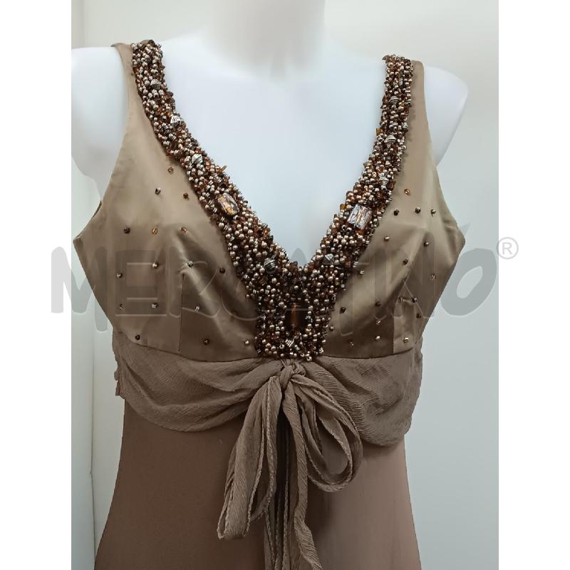 VESTITO DONNA ANTONIO D'ERRIVO RASO VERDE CON PERLE BRONZO  E GONNA MARRONE CON  | Mercatino dell'Usato Torino tenivelli 2