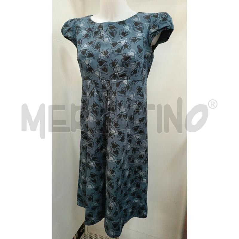VESTITO DONNA BLÒU PETROLIO FANTASIA CUORICCINI NERI BIANCHI SMANICATO  | Mercatino dell'Usato Torino tenivelli 1