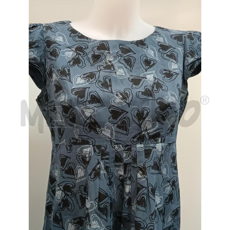 VESTITO DONNA BLÒU PETROLIO FANTASIA CUORICCINI NERI BIANCHI SMANICATO  | Mercatino dell'Usato Torino tenivelli 2