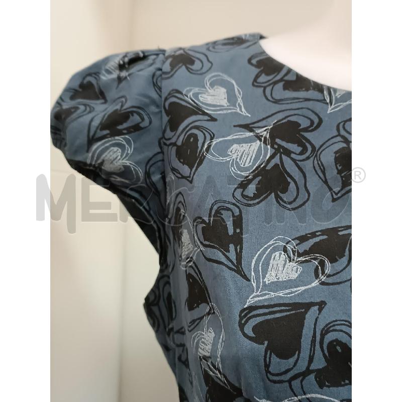 VESTITO DONNA BLÒU PETROLIO FANTASIA CUORICCINI NERI BIANCHI SMANICATO  | Mercatino dell'Usato Torino tenivelli 4