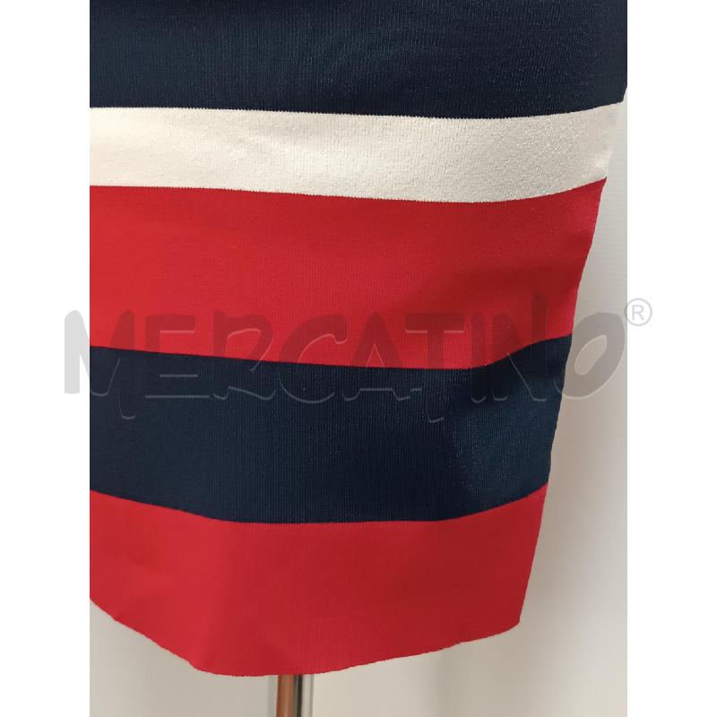 VESTITO DONNA BLU SCURO BRETELLE BLUNOTTE RIGHE ROSSE BIANCHE DI MAGLIA  | Mercatino dell'Usato Torino tenivelli 3