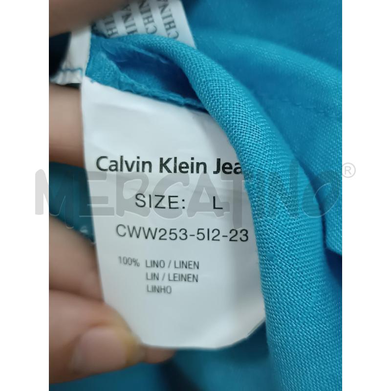 VESTITO DONNA CALVIN KLEIN JEANS AZZURRO BRETELLE CON NODO 100% LINO  | Mercatino dell'Usato Torino tenivelli 5