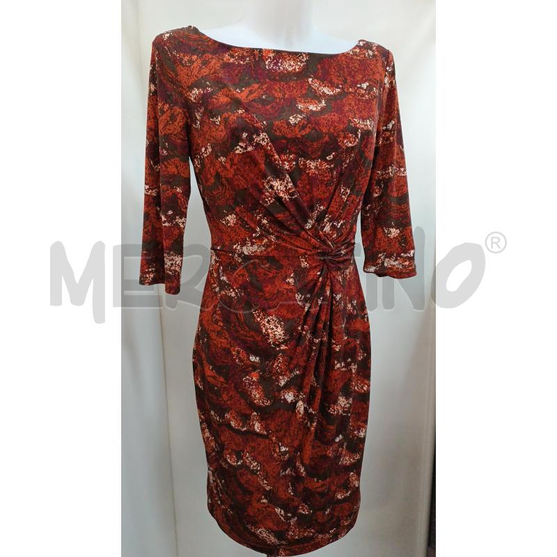 VESTITO DONNA CATO FANTASIA ARANCIONE BORDEAUX MARRONE MANICA 3/4 | Mercatino dell'Usato Torino tenivelli 1