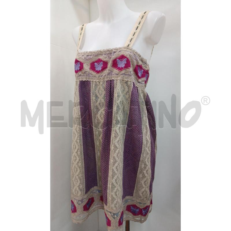 VESTITO DONNA CUSTO VIOLA BEIGE FARFALLE ROSA LAVORAZIONE UCCINETTO  | Mercatino dell'Usato Torino tenivelli 1