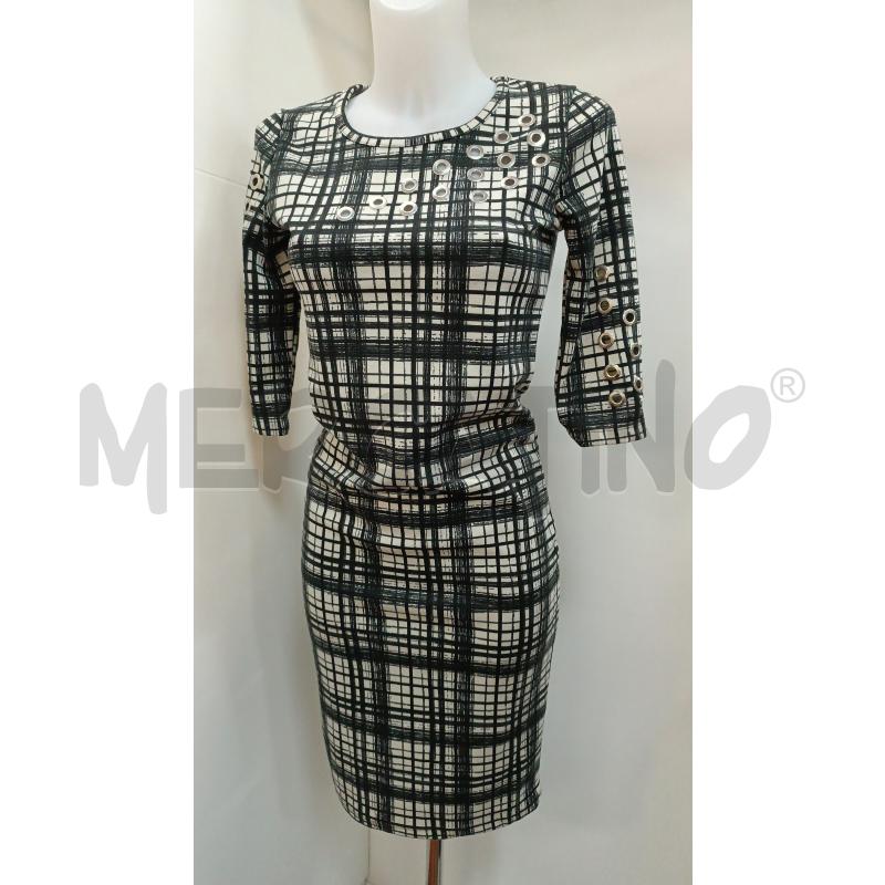 VESTITO DONNA DENNY ROSE BEIGE LINEE GEOMETRICHE NERE BOORHIE MANICA 3/4  | Mercatino dell'Usato Torino tenivelli 1