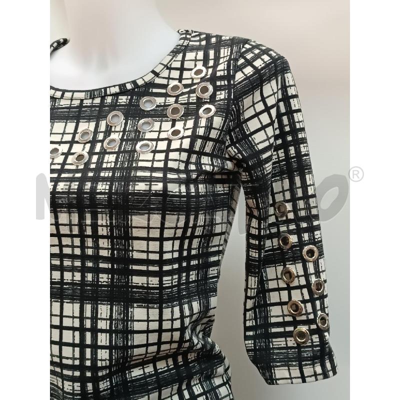 VESTITO DONNA DENNY ROSE BEIGE LINEE GEOMETRICHE NERE BOORHIE MANICA 3/4  | Mercatino dell'Usato Torino tenivelli 2