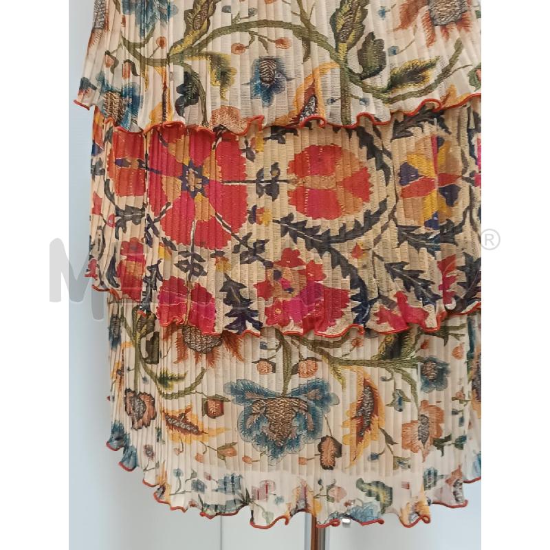 VESTITO DONNA DESIGUAL BEIGE FLOREALE ROSSO BLU 1/2 MANICA GONNA PLISSE  | Mercatino dell'Usato Torino tenivelli 3