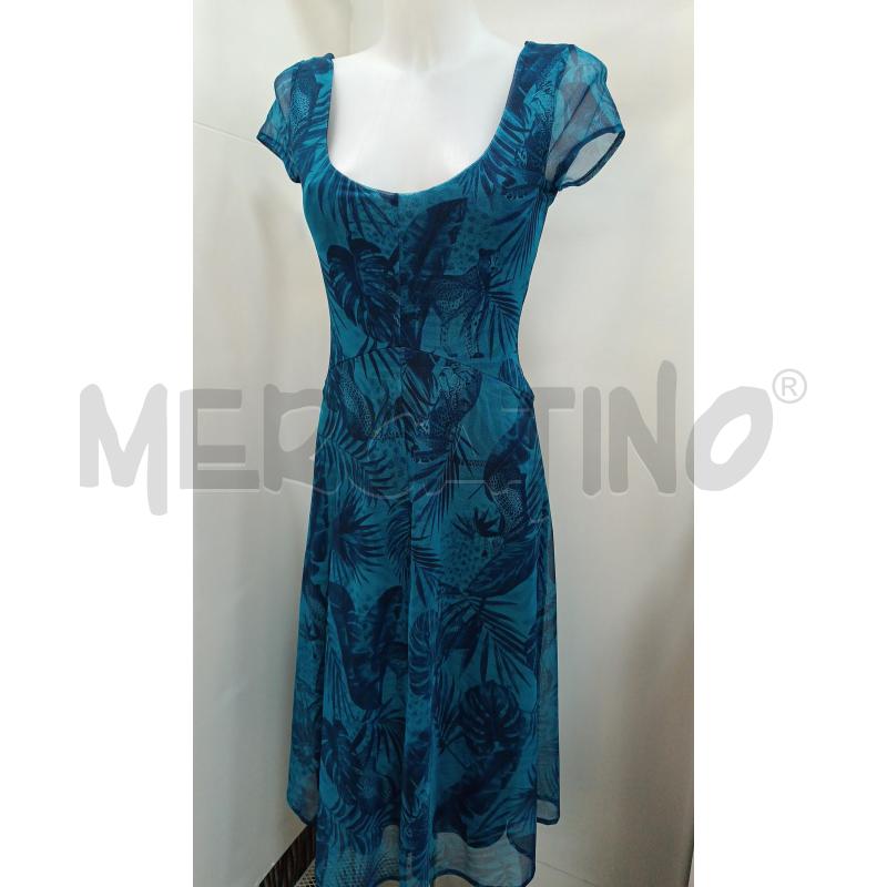VESTITO DONNA DESIGUAL BLU FANTASIA FELINO E VEGETALE  | Mercatino dell'Usato Torino tenivelli 1