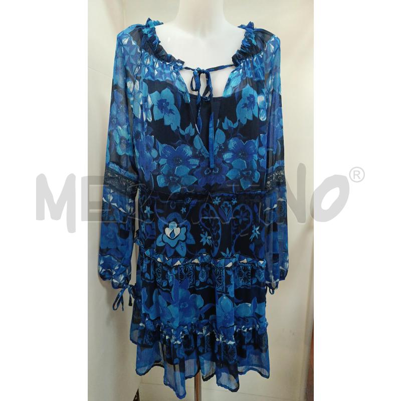 VESTITO DONNA DESIGUAL BLU FLOREALE VOLLANT MANICHE LUNGHE  | Mercatino dell'Usato Torino tenivelli 1