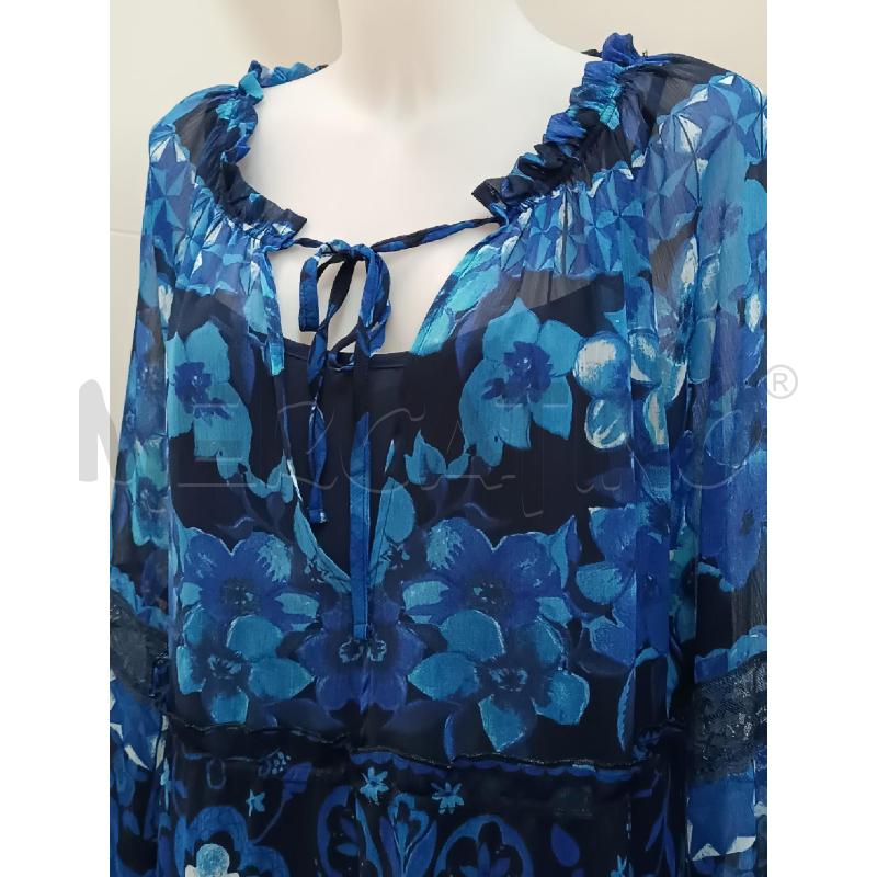 VESTITO DONNA DESIGUAL BLU FLOREALE VOLLANT MANICHE LUNGHE  | Mercatino dell'Usato Torino tenivelli 2