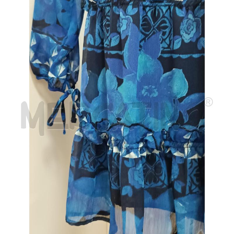 VESTITO DONNA DESIGUAL BLU FLOREALE VOLLANT MANICHE LUNGHE  | Mercatino dell'Usato Torino tenivelli 3