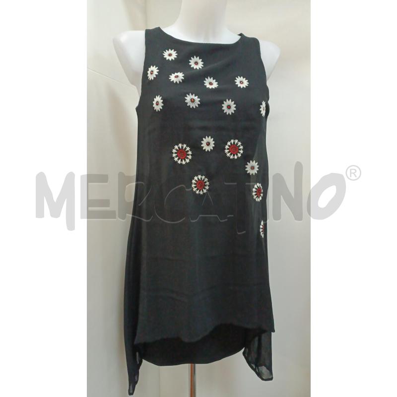 VESTITO DONNA DESIGUAL NER5O FIORI BIANCHI SMANICATO  | Mercatino dell'Usato Torino tenivelli 1