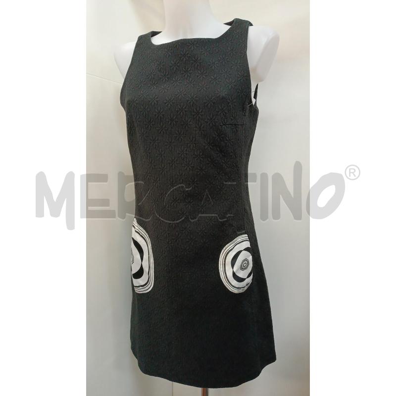 VESTITO DONNA DESIGUAL NERO SMANICATO TASCHE CON FANTASIA BIANCA  | Mercatino dell'Usato Torino tenivelli 1