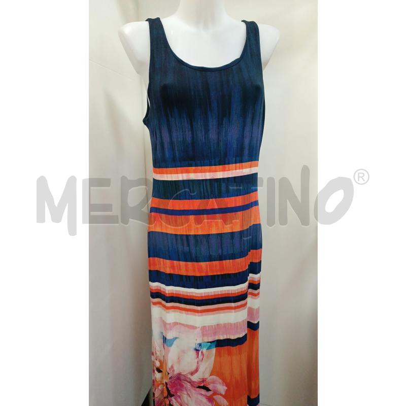 VESTITO DONNA DESIGUAL SMANICATO BLU RIGHE ARANCIONE  | Mercatino dell'Usato Torino tenivelli 1