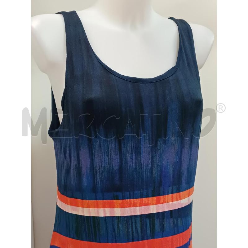 VESTITO DONNA DESIGUAL SMANICATO BLU RIGHE ARANCIONE  | Mercatino dell'Usato Torino tenivelli 2