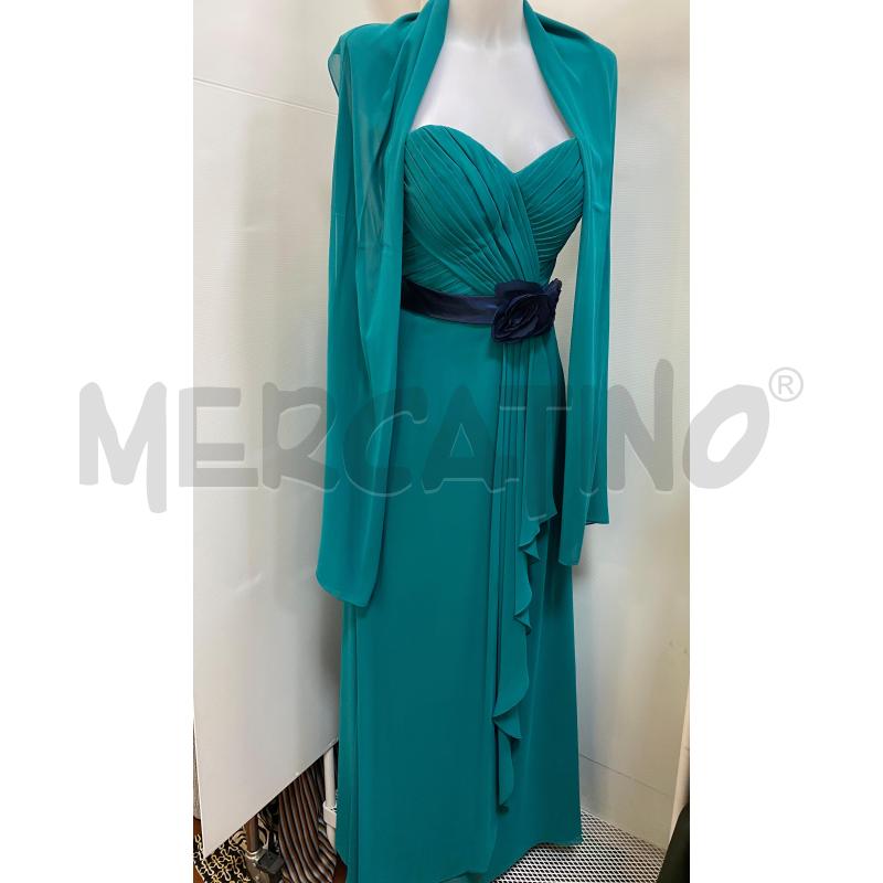 VESTITO DONNA ELEGANTE VERDE FASCIA BLUNOTTE FIORI  | Mercatino dell'Usato Torino tenivelli 2