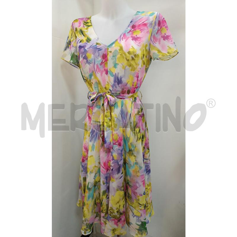 VESTITO DONNA FACIT SMANICATO FLOREALE ROSA GIALLO VERDE | Mercatino dell'Usato Torino tenivelli 1