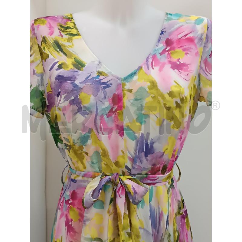 VESTITO DONNA FACIT SMANICATO FLOREALE ROSA GIALLO VERDE | Mercatino dell'Usato Torino tenivelli 2