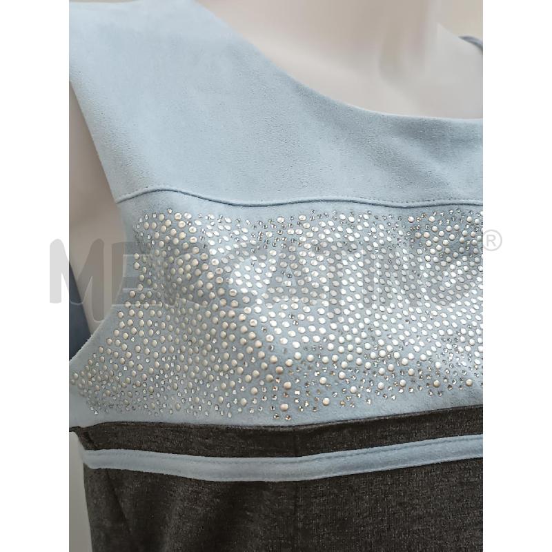 VESTITO DONNA FUEGO GRIGIO SPALLE AZZURRO EFFETTO SCAMOSCIATO CON STRASS E BORCHIE SMANICATO  | Mercatino dell'Usato Torino tenivelli 2