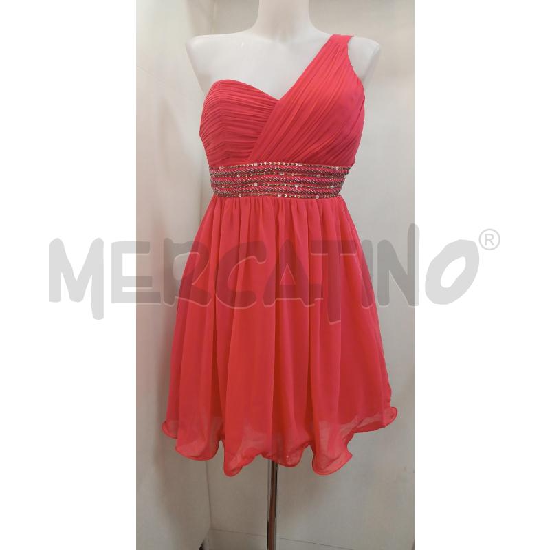 VESTITO DONNA LITTLE MISTRESS ROSA SALMONE MONOSPALLA INSERTO PERLINE  | Mercatino dell'Usato Torino tenivelli 1