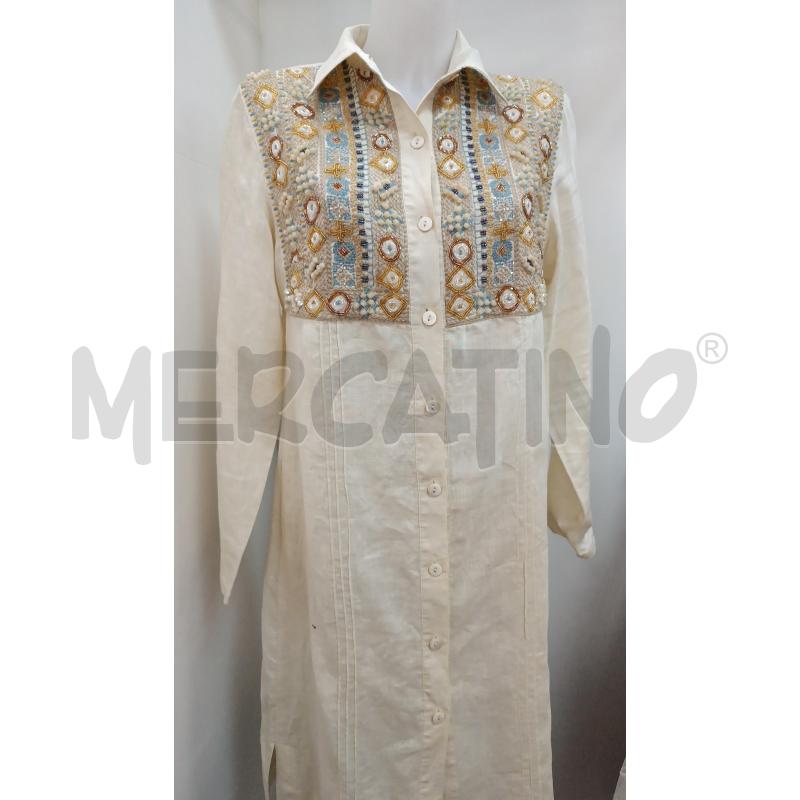 VESTITO DONNA LUISA SPAGNOLI BEIGE IN LINO E PERLINE STRASS MULTICOLORI | Mercatino dell'Usato Torino tenivelli 1