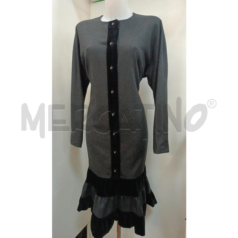 VESTITO DONNA LUISA SPAGNOLI GRIGIO INSERTO BORDO VELLUTO NERO | Mercatino dell'Usato Torino tenivelli 1