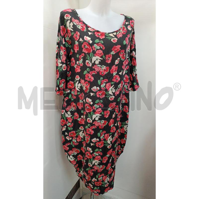 VESTITO DONNA MIDALI TOUJOURS NERO FLOREALE ROSSO MANICA 3/4 | Mercatino dell'Usato Torino tenivelli 1