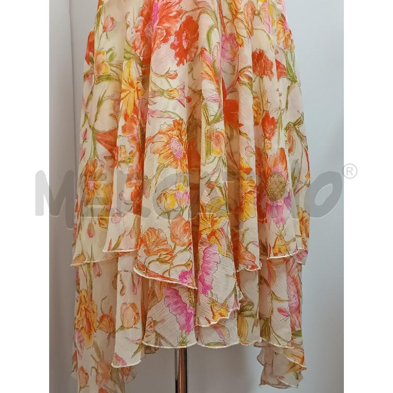 VESTITO DONNA MYSTERY BEIGE FLOREALE ARANCIONE ROSSO A VOLLANT + SCIALLE  | Mercatino dell'Usato Torino tenivelli 3