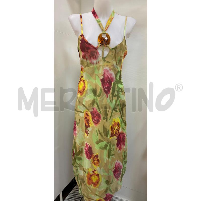 VESTITO DONNA NEMO BRETELLE VERDE GIALLO MARRONE  FIORE ROSA  | Mercatino dell'Usato Torino tenivelli 1