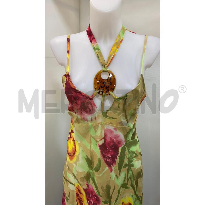 VESTITO DONNA NEMO BRETELLE VERDE GIALLO MARRONE  FIORE ROSA  | Mercatino dell'Usato Torino tenivelli 3