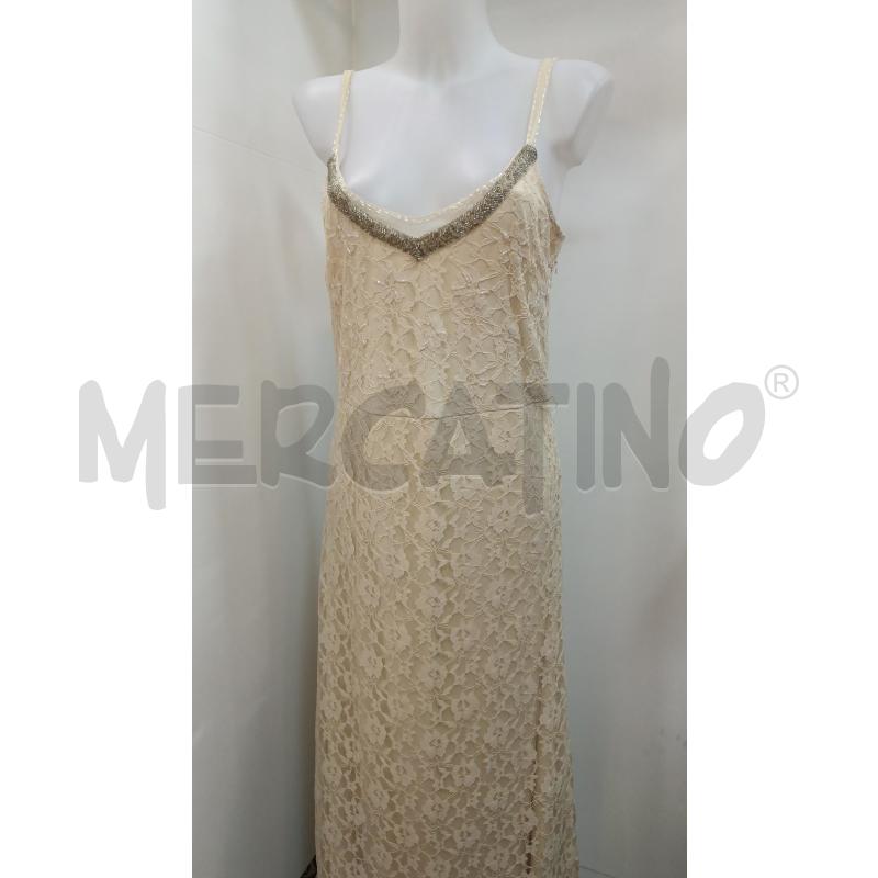 VESTITO DONNA PIZZO BEIGE BRETELLE PERLINE E FIORI PERLINE  | Mercatino dell'Usato Torino tenivelli 1