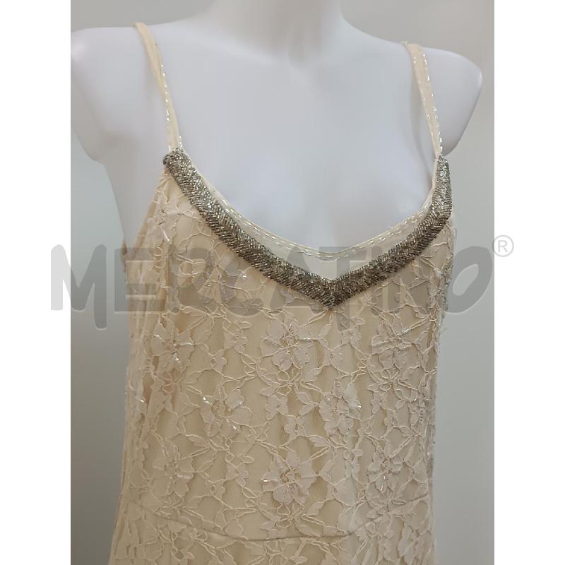VESTITO DONNA PIZZO BEIGE BRETELLE PERLINE E FIORI PERLINE  | Mercatino dell'Usato Torino tenivelli 2