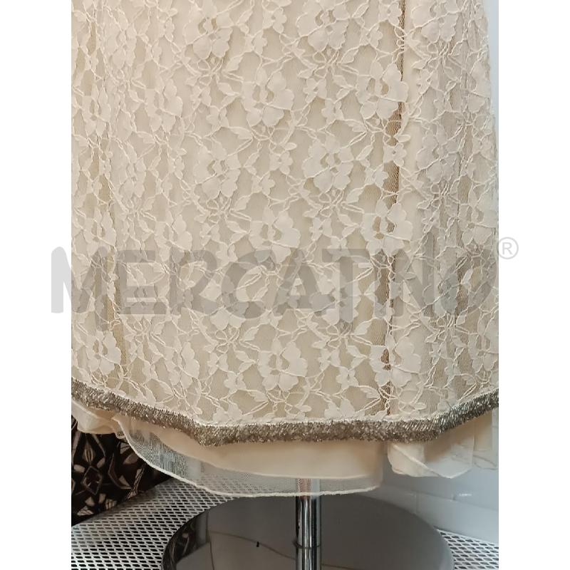 VESTITO DONNA PIZZO BEIGE BRETELLE PERLINE E FIORI PERLINE  | Mercatino dell'Usato Torino tenivelli 4