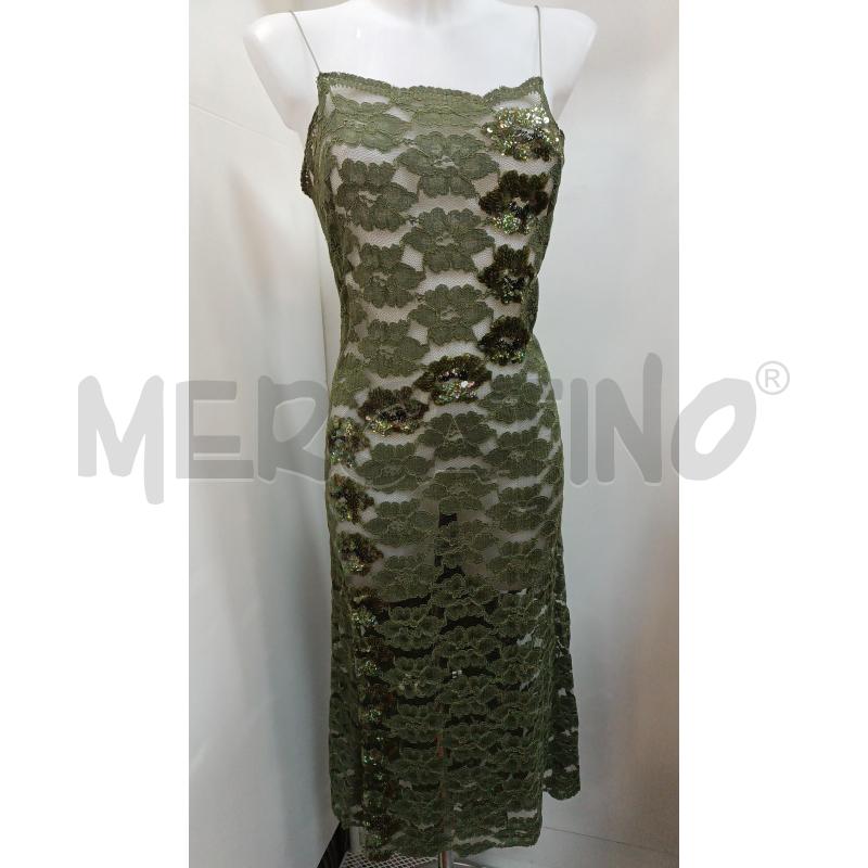 VESTITO DONNA PIZZO VERDONE BRETELLE FIORI PAILLETTES  | Mercatino dell'Usato Torino tenivelli 1