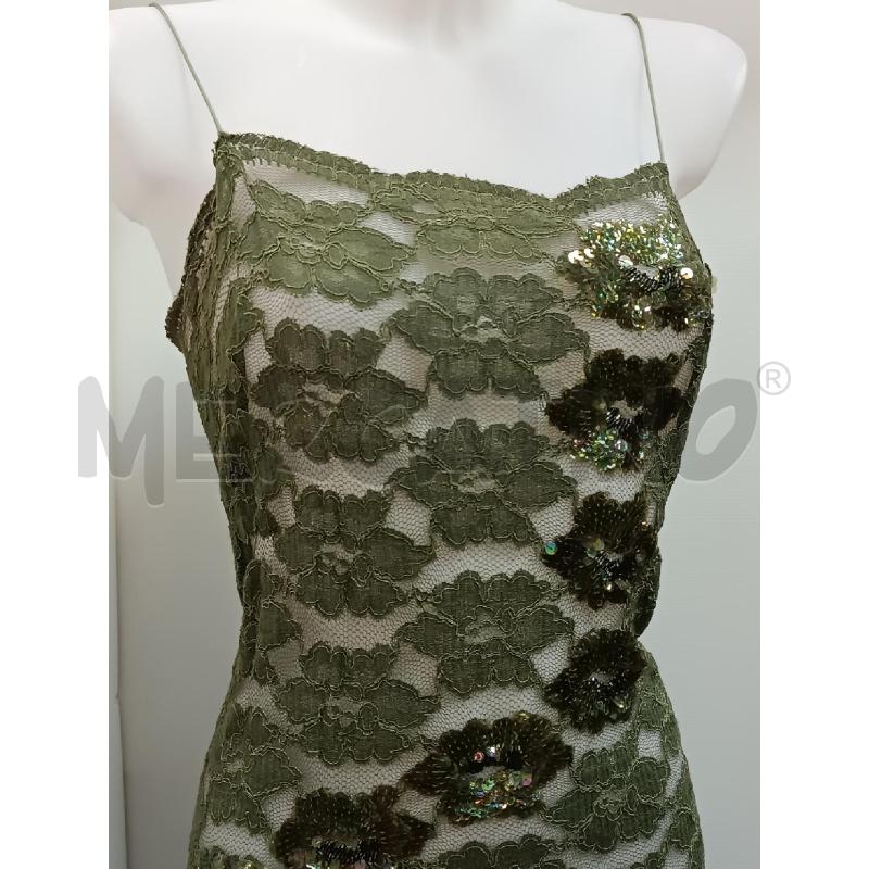 VESTITO DONNA PIZZO VERDONE BRETELLE FIORI PAILLETTES  | Mercatino dell'Usato Torino tenivelli 3