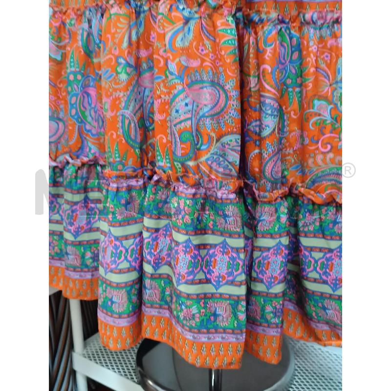 VESTITO DONNA POSH ARANCIONE FLOREALE E ARABESCHE SMANICATO  | Mercatino dell'Usato Torino tenivelli 3