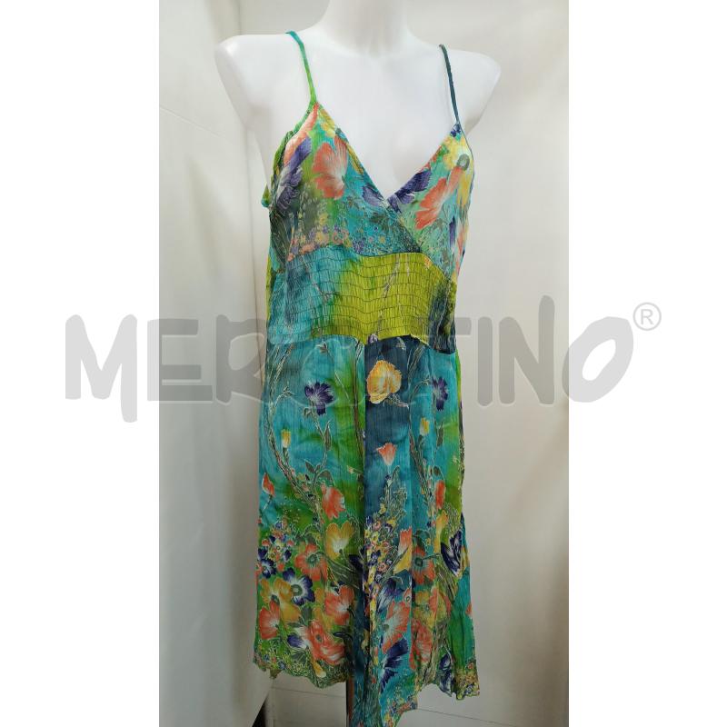 VESTITO DONNA POSITANO VERDE TURCHESE FANTASIA VEGETALE FIORI BRETELLE  | Mercatino dell'Usato Torino tenivelli 1