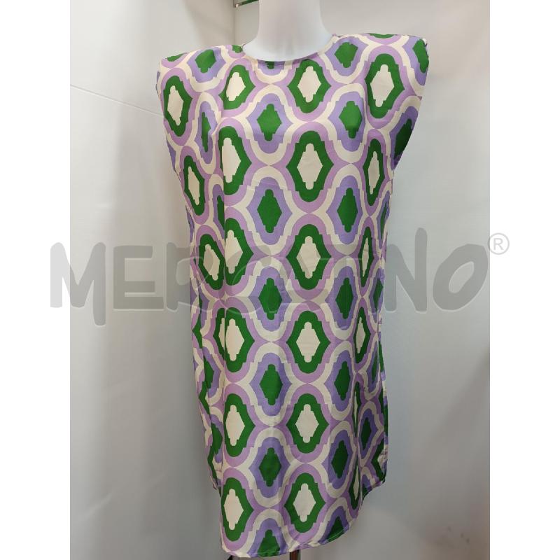VESTITO DONNA REBELQUEEN FANTASIA GEOMETRICA VIOLA VERDE SMANICATO  | Mercatino dell'Usato Torino tenivelli 1