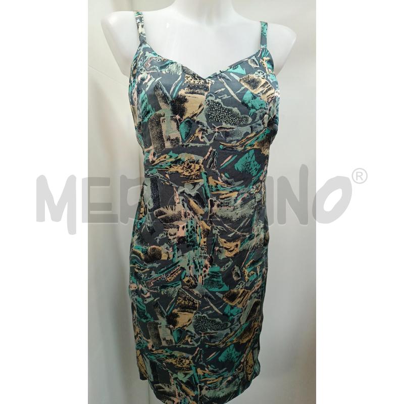VESTITO DONNA SARTORIALE T. SETA BLU CARTA DA ZUCCHERO DANASIA FORME BLU BEIGE BRETELLE  | Mercatino dell'Usato Torino tenivelli 1
