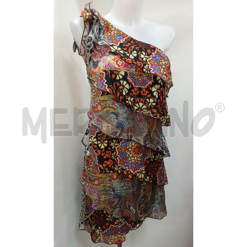 VESTITO DONNA SINEQUANONE VOLLANT FANTASIA ARABESCHE E FLOREALE MONOSPALLA  | Mercatino dell'Usato Torino tenivelli 1