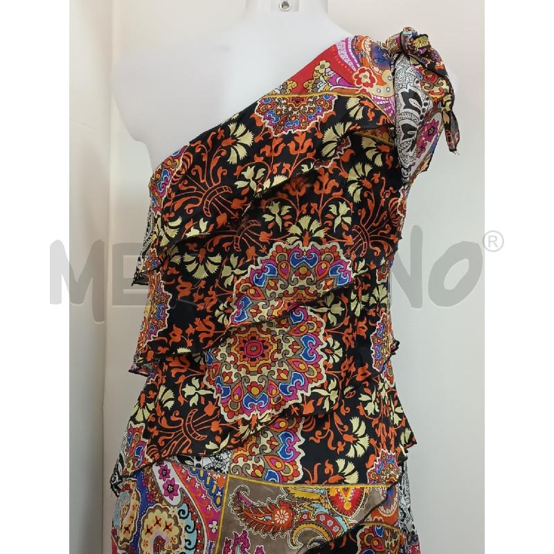 VESTITO DONNA SINEQUANONE VOLLANT FANTASIA ARABESCHE E FLOREALE MONOSPALLA  | Mercatino dell'Usato Torino tenivelli 4