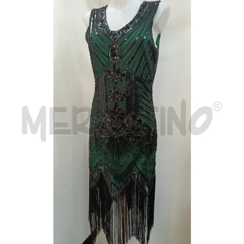 VESTITO DONNA SMANICATO VERDE NERO PERLINE PAILLETTES  | Mercatino dell'Usato Torino tenivelli 1