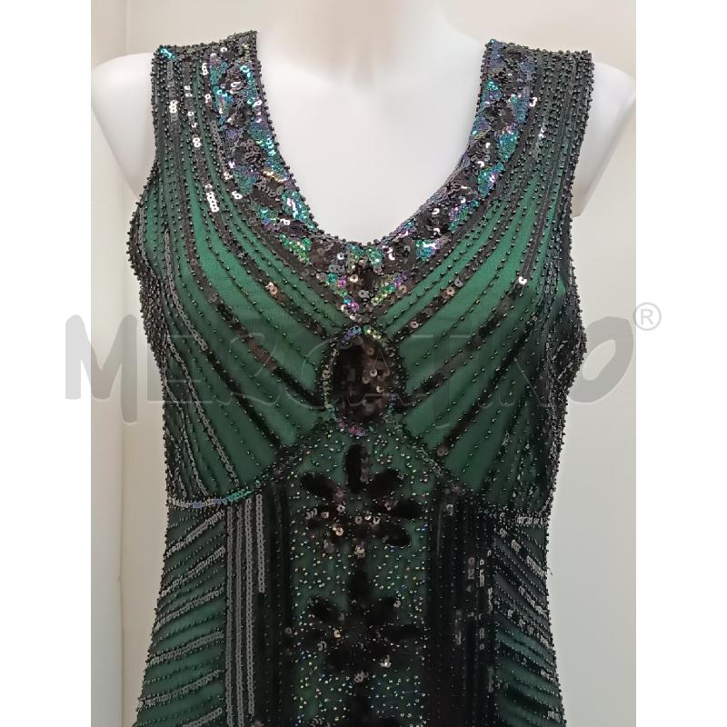 VESTITO DONNA SMANICATO VERDE NERO PERLINE PAILLETTES  | Mercatino dell'Usato Torino tenivelli 2